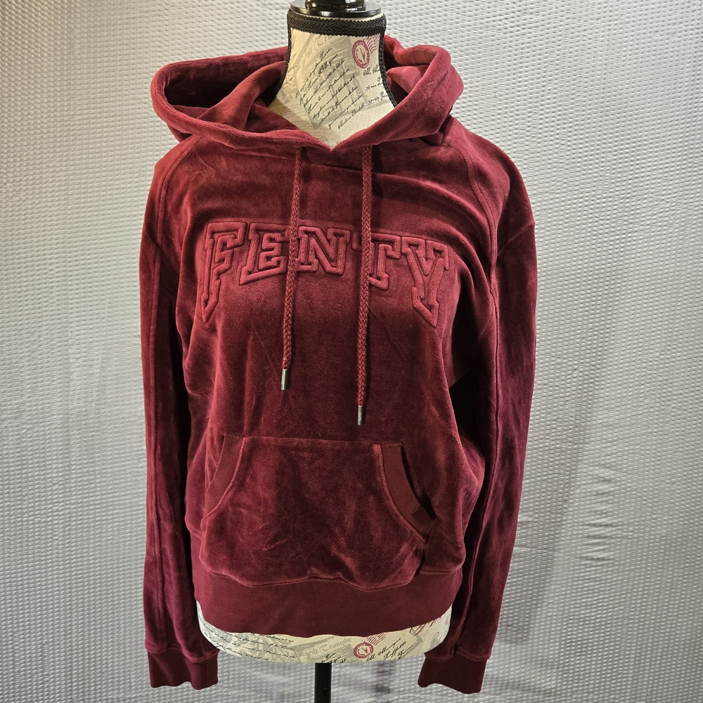 Puma By Rhianna Burgundy Velour "Fenty" Hoodie W/ 13 On Hood Streetwear - Picture 4 of 12